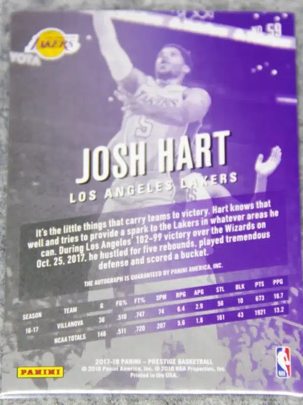2017-18 Josh Hart #59 Panini Prestige Bonus Shots Signatures - back