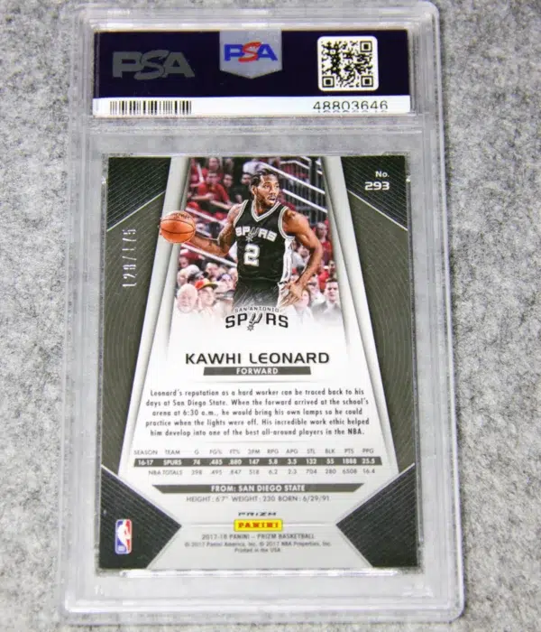 2017-18 Kawhi Leonard #293 Panini Prizm Fast Break Blue Prizm SN#123 PSA 9 MT - back