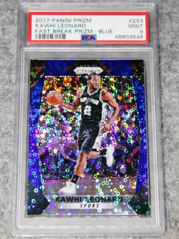 2017-18 Kawhi Leonard #293 Panini Prizm Fast Break Blue Prizm SN#123 PSA 9 MT - front