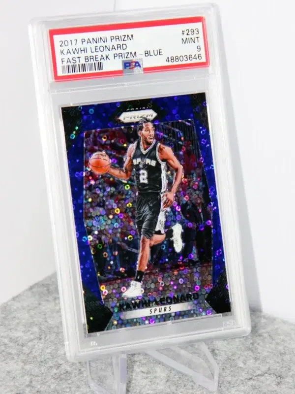 2017-18 Kawhi Leonard #293 Panini Prizm Fast Break Blue Prizm SN#123 PSA 9 MT - stand