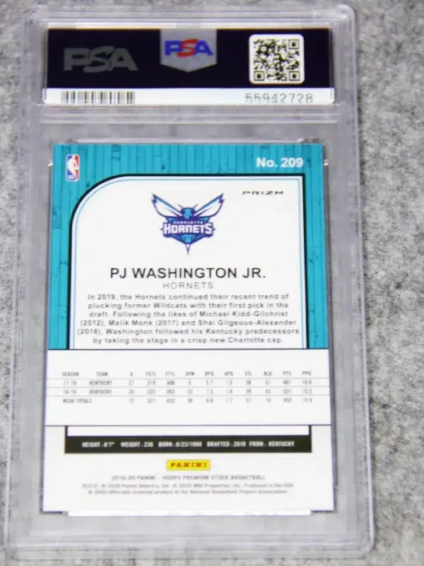 2019-20 PJ Washington Jr #209 Panini NBA Hoops Premium Stock Pulsar PSA 10 GEM MT - back