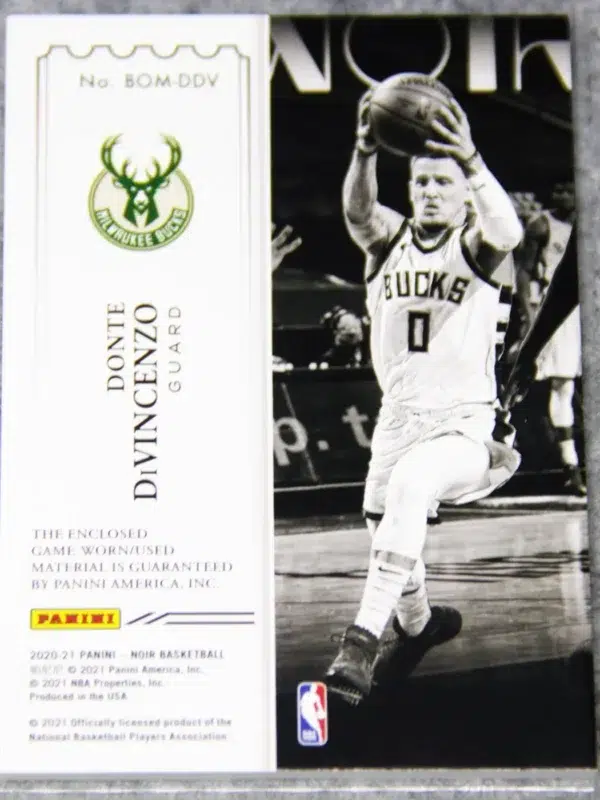 2020-21 Donte DiVincenzo #BOM-DDV Panini Noir Box Office Memorabilia SN#52 - back