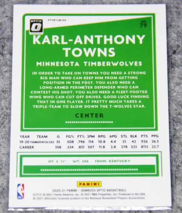 2020-21 Karl-Anthony Towns #79 Panini Donruss Optic Silver Prizm - back