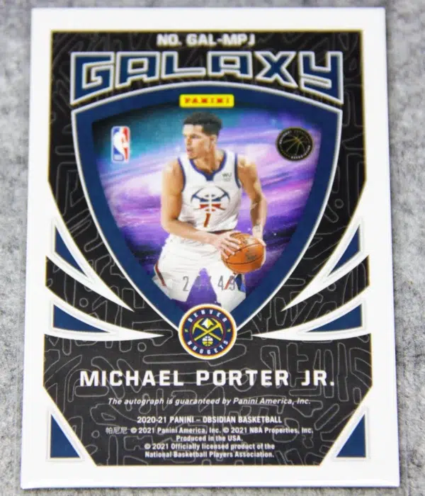 2020-21 Michael Porter Jr. #GAL-MPJ Panini Obsidian Galaxy Electric Etch Autographs SN#24 - back