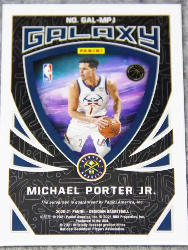 2020-21 Michael Porter Jr. #GAL-MPJ Panini Obsidian Galaxy Electric Etch Autographs SN#24 - back