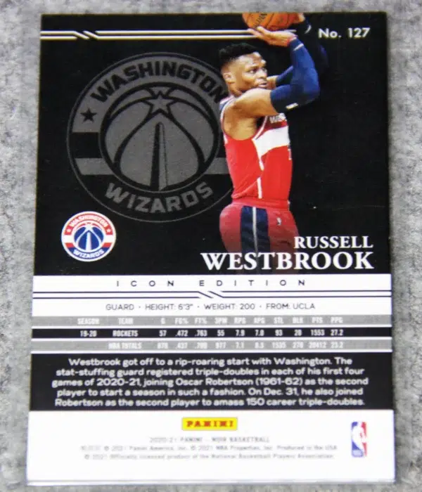 2021-22 Russell Westbrook #127 Panini Noir Icon Edition SN#19 - back