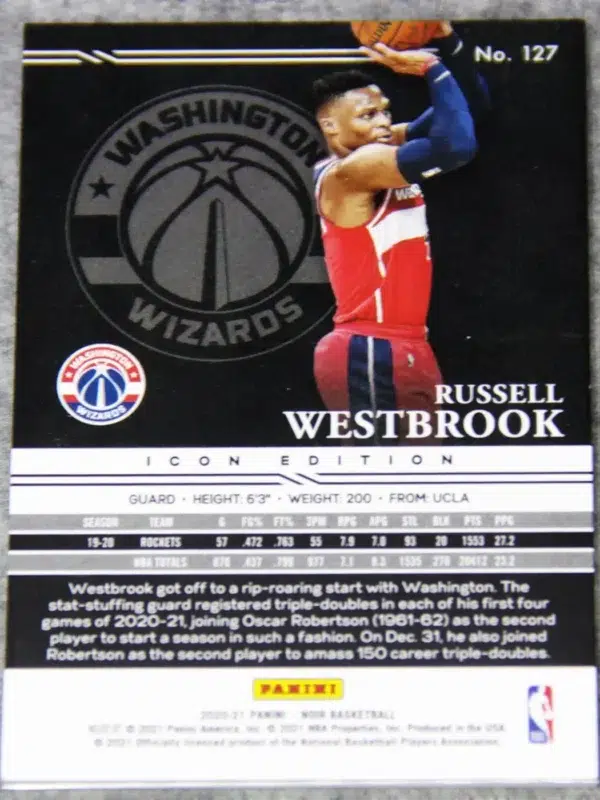 2021-22 Russell Westbrook #127 Panini Noir Icon Edition SN#19 - back