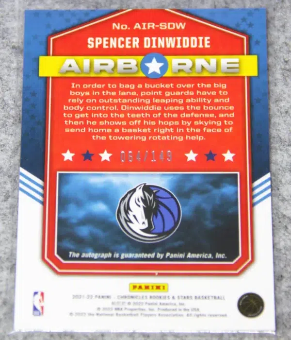 2021-22 Spencer Dinwiddie #AIR-SDW Panini Chronicles Rookies and Stars Airborne SN#64 - back