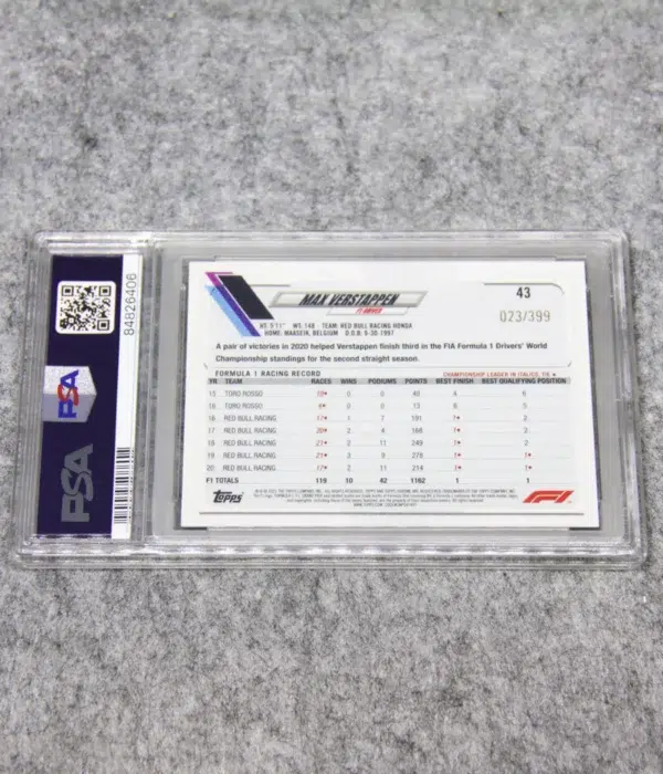 2021 Max Verstappen #43 Topps Chrome F1 Purple Refractor PSA 8 NM-MT SN#23 - back