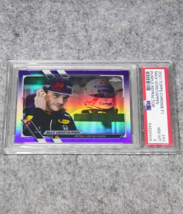 2021 Max Verstappen #43 Topps Chrome F1 Purple Refractor PSA 8 NM-MT SN#23 - front