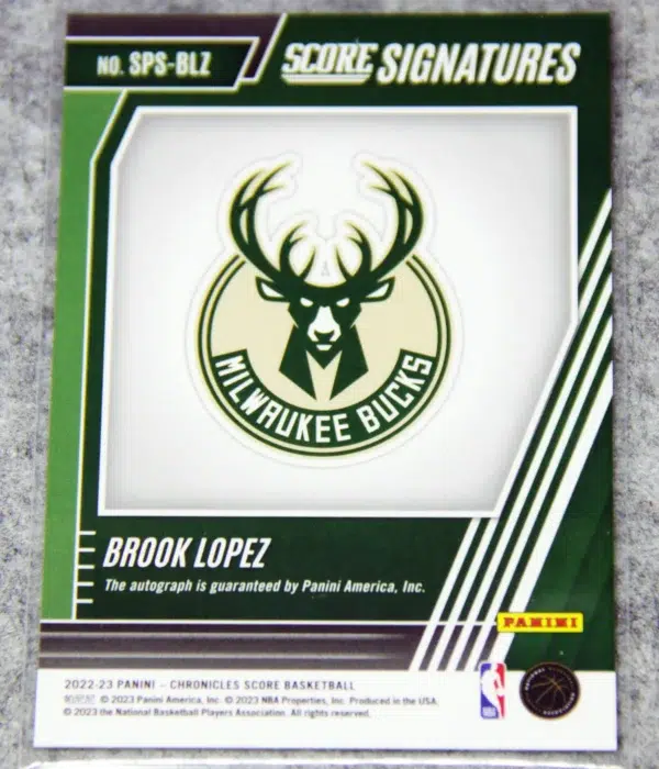 2022-23 Brook Lopez #SPS-BLZ Panini Chronicles Score Signatures Jade - back