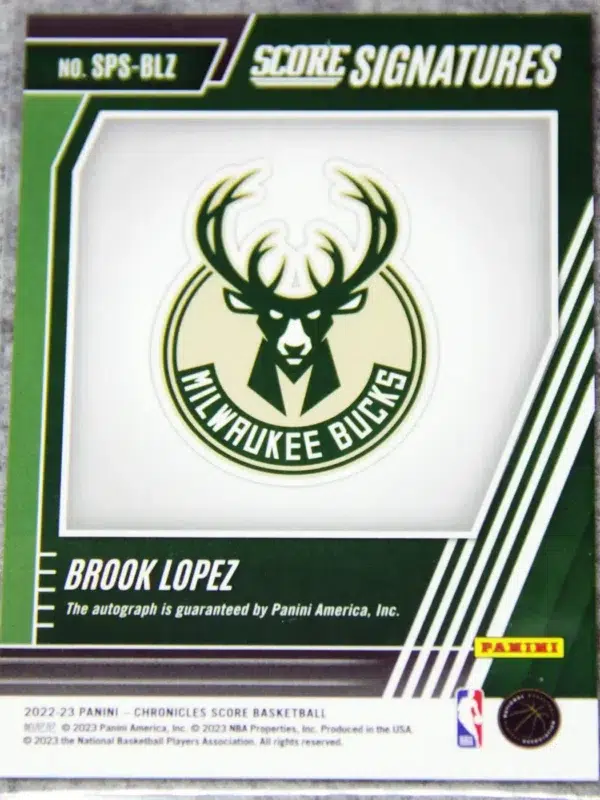 2022-23 Brook Lopez #SPS-BLZ Panini Chronicles Score Signatures Jade - back