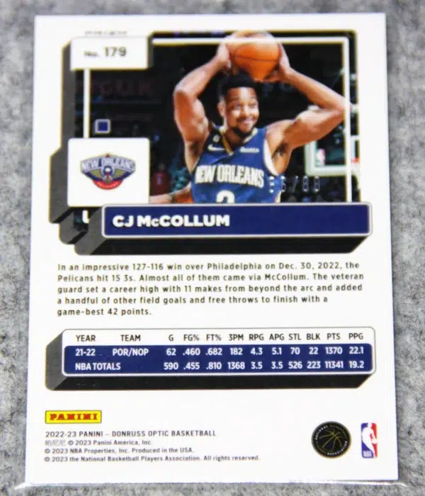 2022-23 CJ McCollum #179 Panini Donruss Optic Choice Red Wave Prizm SN#66 - back