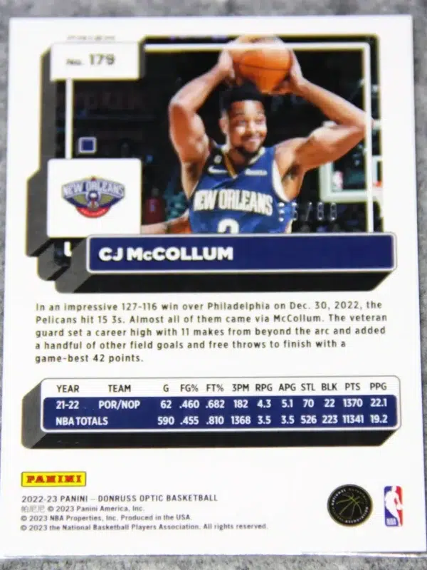 2022-23 CJ McCollum #179 Panini Donruss Optic Choice Red Wave Prizm SN#66 - back