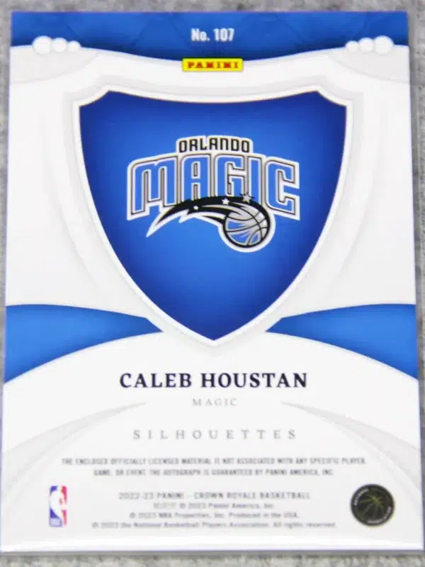 2022-23 Caleb Houstan #218 Panini Crown Royale Silhouettes Jumbo Jersey RPA Autograph RC SN#100 - back