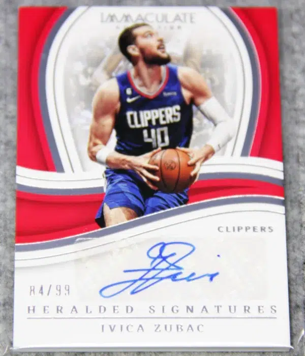 2022-23 Ivica Zubac #IHS-IVZ Panini Immaculate Heralded Signatures SN#84 - front