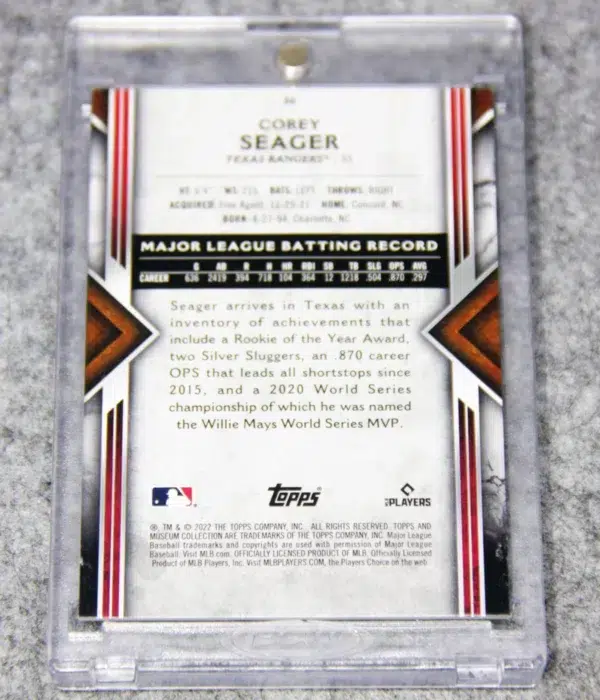2022 Corey Seager #36 Topps Museum Collection Ruby Parallel SN#50 - back