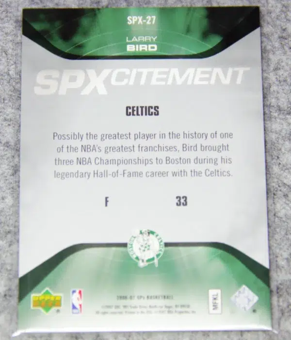 2006-07 Larry Bird #SPX-27 Upper Deck SPx SPXcitement SN#838 - back