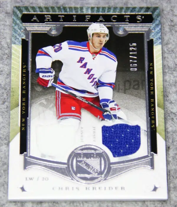 2015-16 Chris Kreider #86 Upper Deck Artifacts Hockey Dual Jersey SN#67 - front