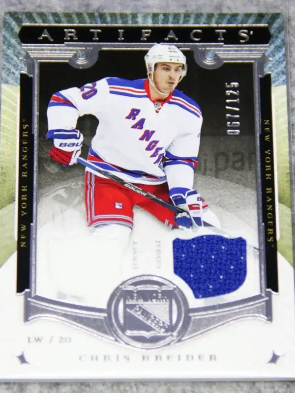 2015-16 Chris Kreider #86 Upper Deck Artifacts Hockey Dual Jersey SN#67 - front