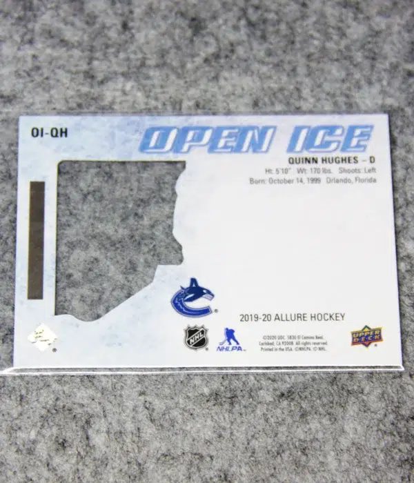 2019-20 Quinn Hughes #OI-QH Upper Deck Allure Open Ice RC - back