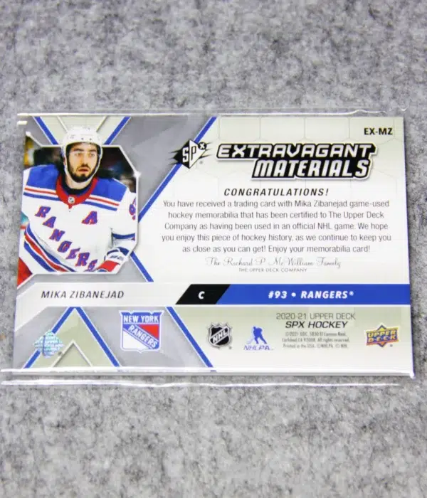 2020-21 Mika Zibanejad #EX-MZ Upper Deck SPx Extravagant Materials - back
