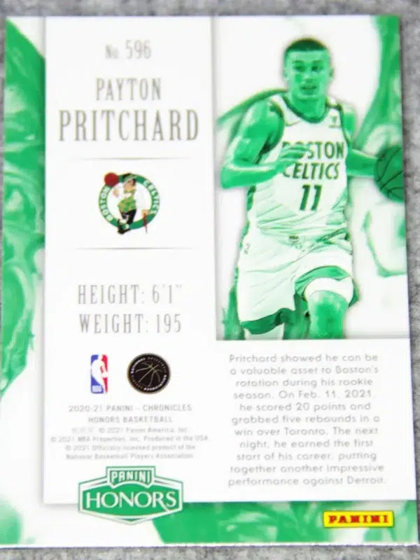 2020-21 Payton Pritchard #596 Panini Chronicles Honors RC - back
