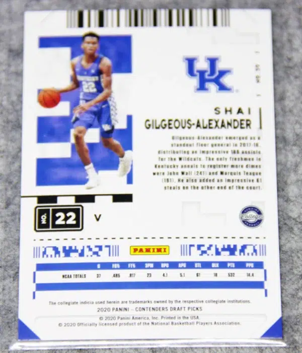 2020 Shai Gilgeous-Alexander #39 Panini Contenders Draft Picks Conference Ticket SN#59 - back