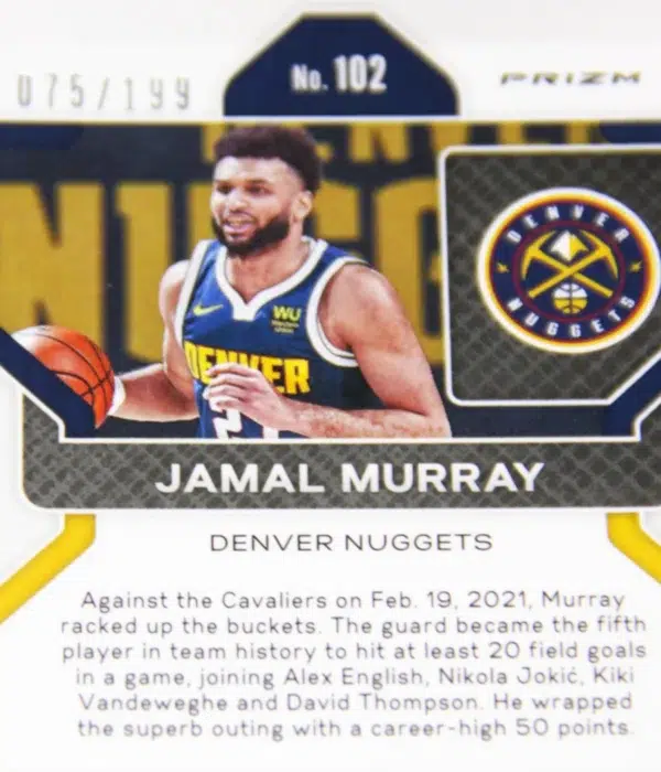 2021-22 Jamal Murray #102 Panini Prizm Blue Prizm SN#75 - detail