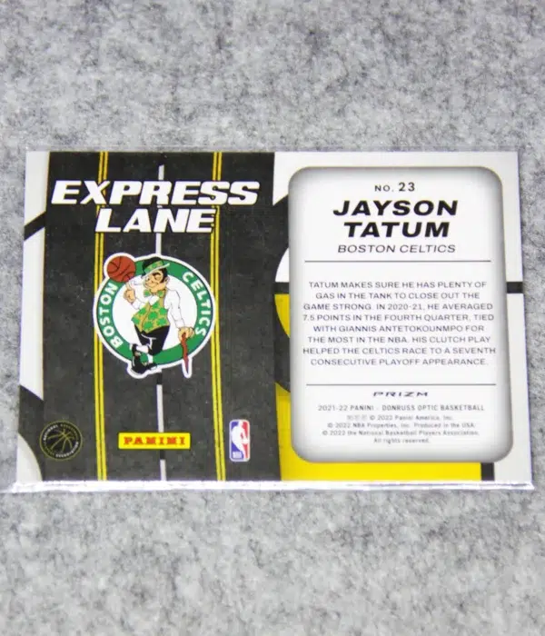 2021-22 Jayson Tatum #23 Panini Donruss Optic Express Lane Purple Holo Prizm - back