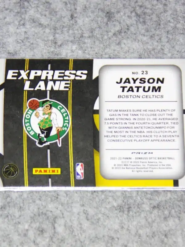 2021-22 Jayson Tatum #23 Panini Donruss Optic Express Lane Purple Holo Prizm - back