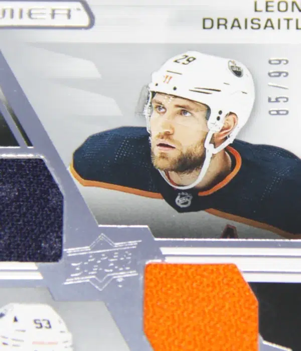 2021-22 Leon Draisaitl & Ryan Nugent-Hopkins #PD-DN Upper Deck Premier Dual Jersey SN#85 - detail