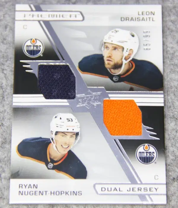 2021-22 Leon Draisaitl & Ryan Nugent-Hopkins #PD-DN Upper Deck Premier Dual Jersey SN#85 - front
