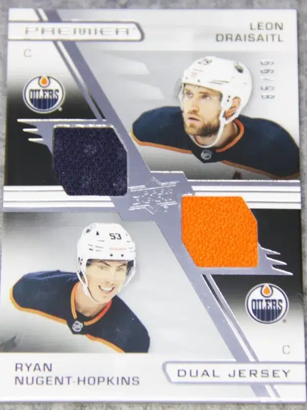 2021-22 Leon Draisaitl & Ryan Nugent-Hopkins #PD-DN Upper Deck Premier Dual Jersey SN#85 - front