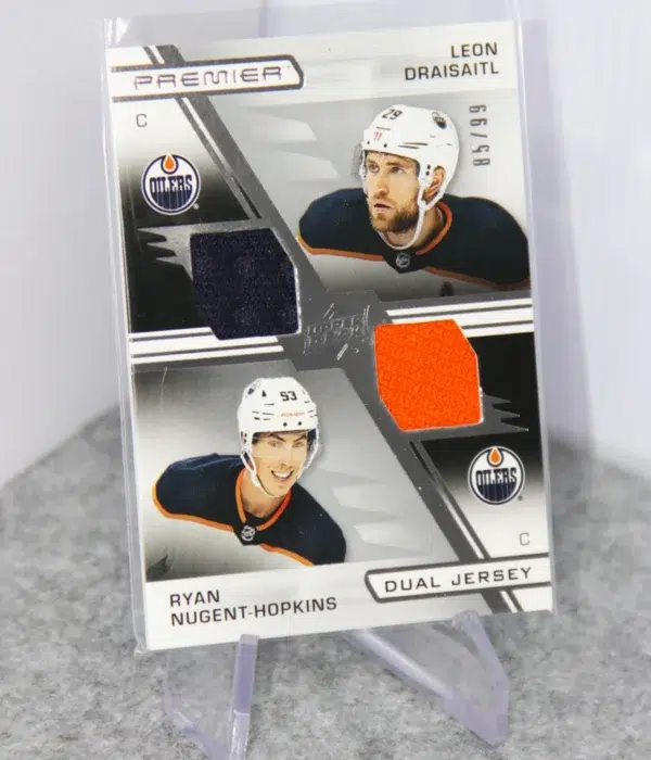 2021-22 Leon Draisaitl & Ryan Nugent-Hopkins #PD-DN Upper Deck Premier Dual Jersey SN#85 - stand