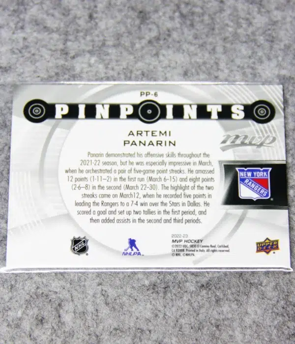 2022-23 Artemi Panarin #PP-6 Upper Deck MVP PinPoints - back