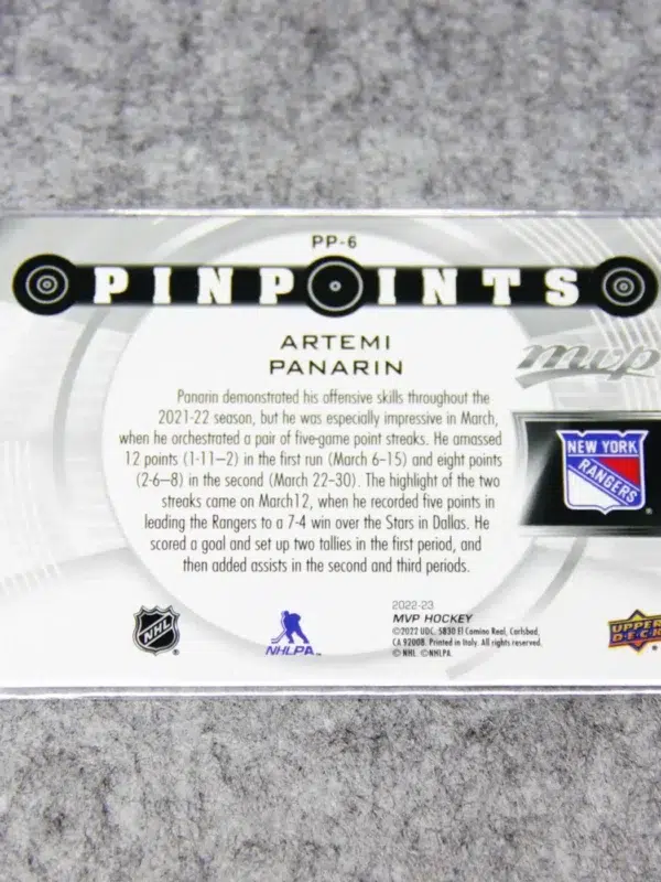 2022-23 Artemi Panarin #PP-6 Upper Deck MVP PinPoints - back
