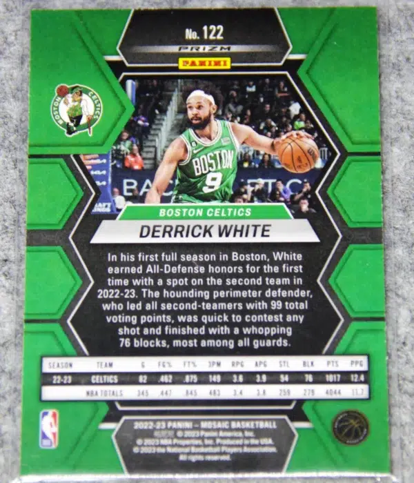 2022-23 Derrick White #122 Panini Mosaic Reactive Yellow Prizm - back