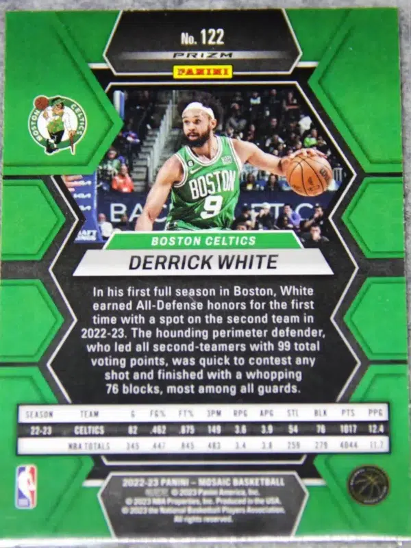 2022-23 Derrick White #122 Panini Mosaic Reactive Yellow Prizm - back