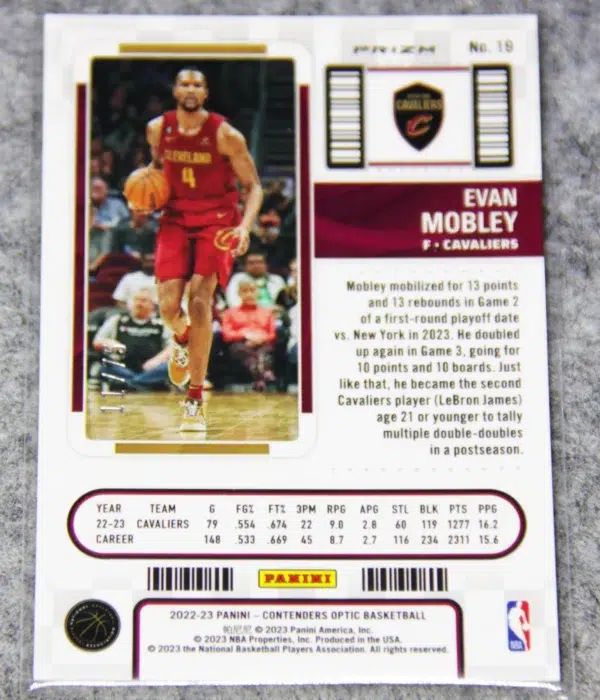 2022-23 Evan Mobley #19 Panini Contenders Optic Season Ticket Pink Prizm SN#11 - back