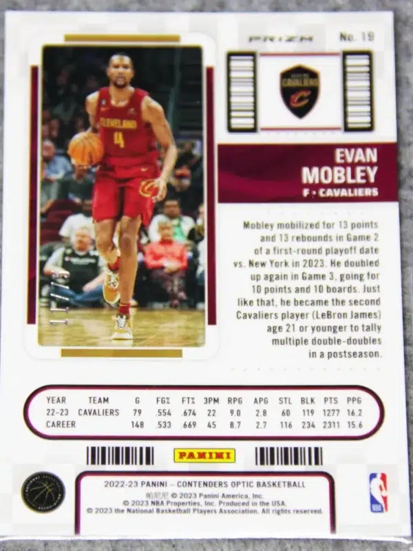 2022-23 Evan Mobley #19 Panini Contenders Optic Season Ticket Pink Prizm SN#11 - back