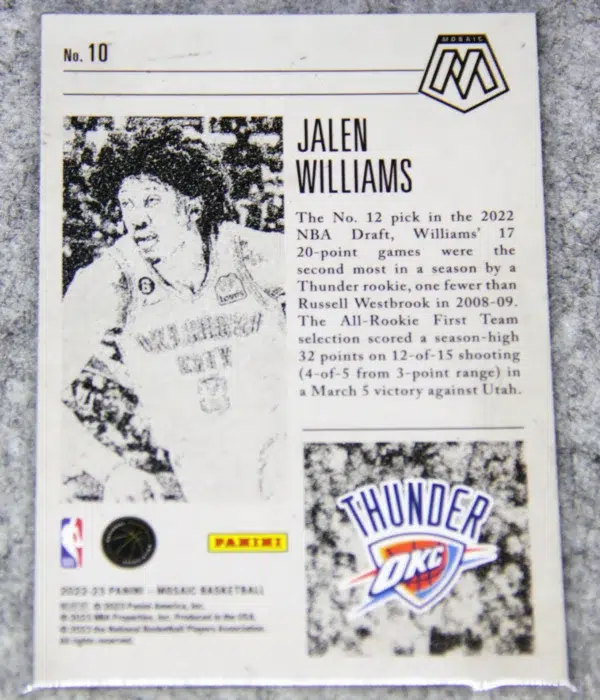 2022-23 Jalen Williams #10 Panini Mosaic Notoriety RC - back