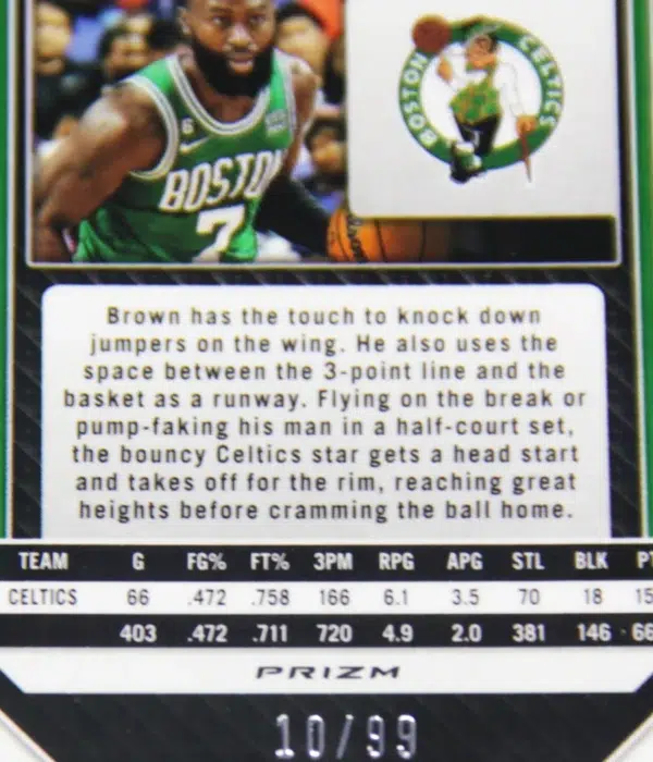 2022-23 Jaylen Brown #2 Panini Prizm Purple Prizm Parallel SN#10 - detail