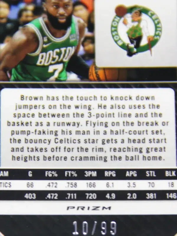 2022-23 Jaylen Brown #2 Panini Prizm Purple Prizm Parallel SN#10 - detail