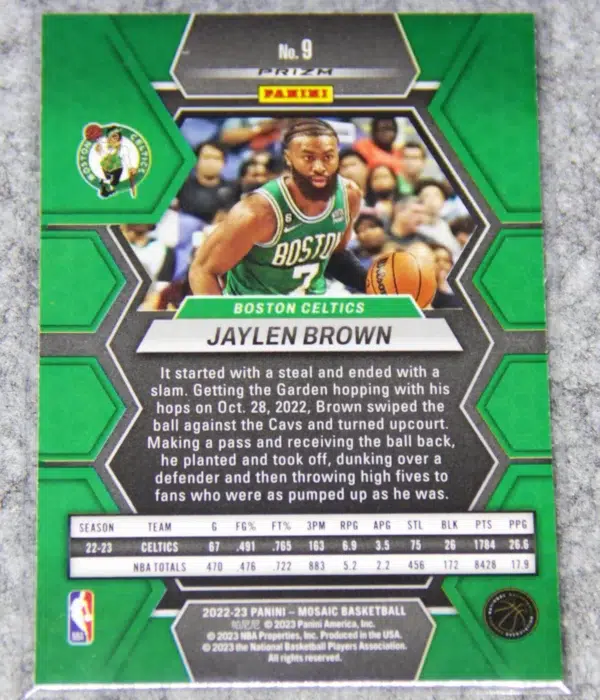 2022-23 Jaylen Brown #9 Panini Mosaic Green Prizm Parallel - back
