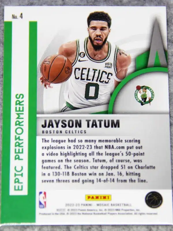 2022-23 Jayson Tatum #4 Panini Mosaic Epic Performers - back