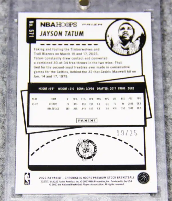 Alternative view of 2022-23 Jayson Tatum #571 Panini Chronicles Hoops Premium Stock Swirl Prizm /25