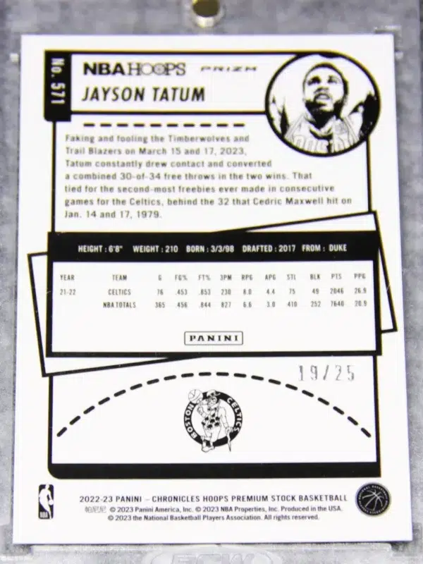 2022-23 Jayson Tatum #571 Panini Chronicles Hoops Premium Stock Swirl Prizm /25