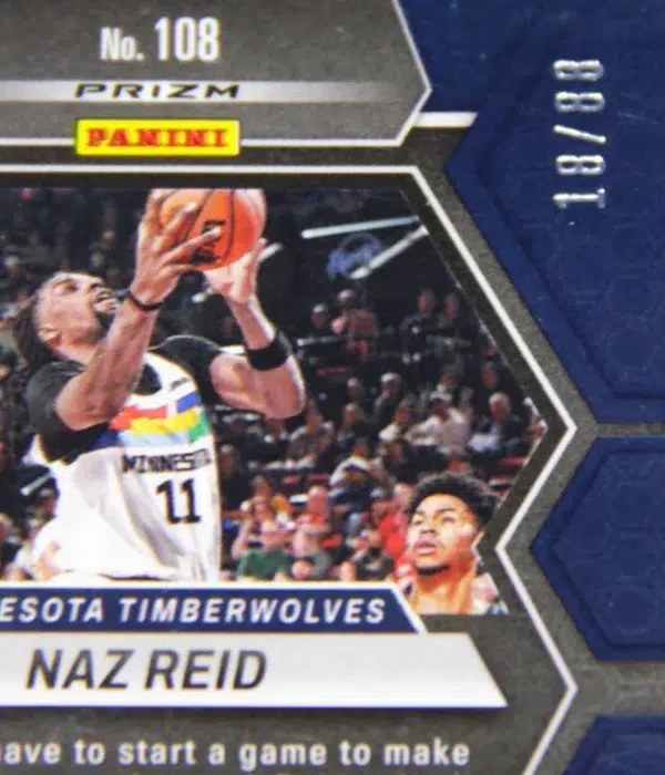 2022-23 Naz Reid #108 Panini Mosaic Red Yellow Fusion Choice Prizm SN#18 - detail
