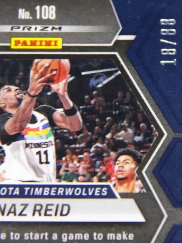 2022-23 Naz Reid #108 Panini Mosaic Red Yellow Fusion Choice Prizm SN#18 - detail